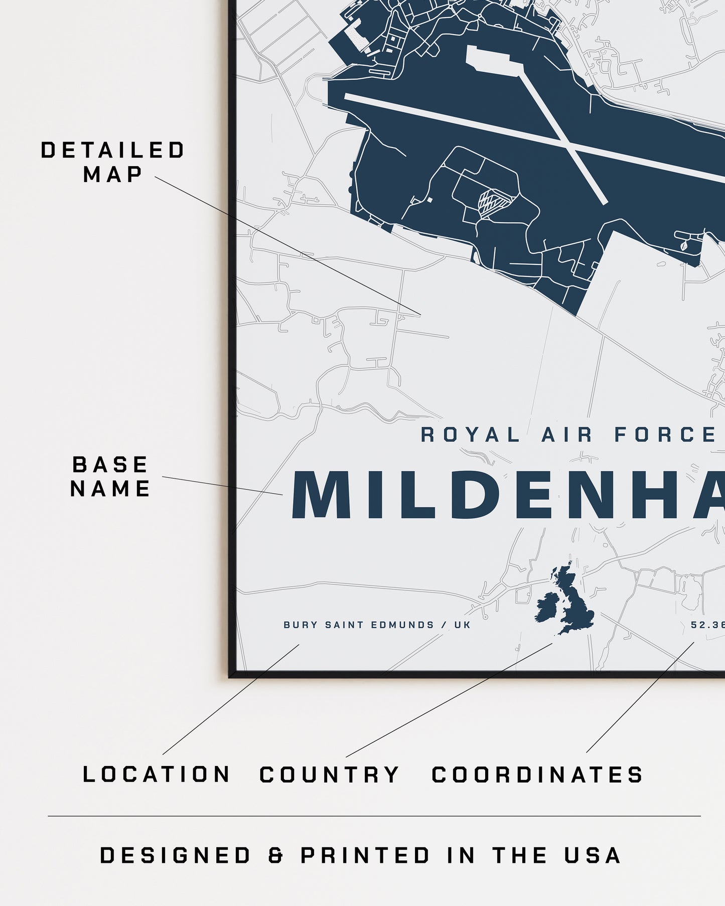 Royal Air Force Mildenhall Map Print